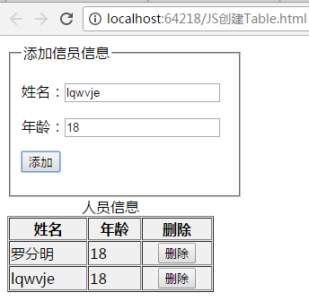 JS动态创建html table与删除table row